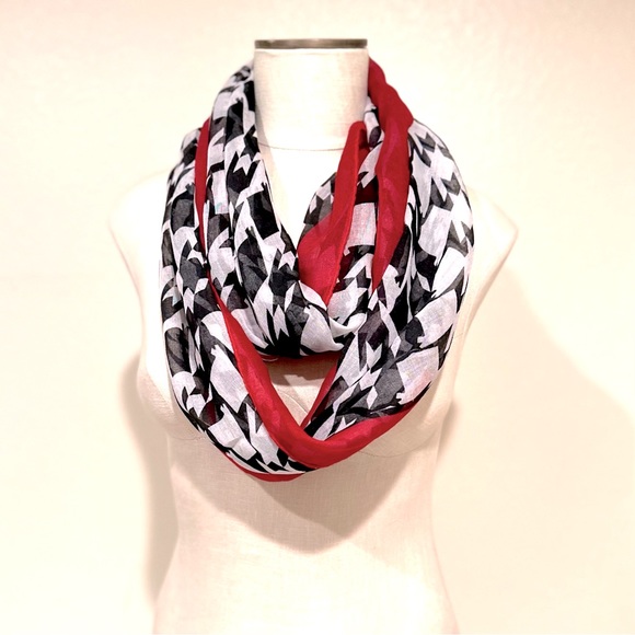 For Black & White Houndstooth w Red Border Infinity Scarf NWT - Picture 4 of 4